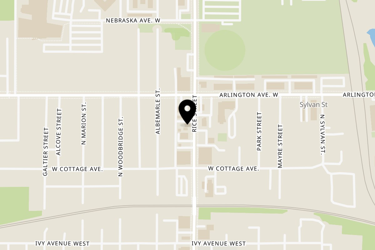 Map showing the location of Taste of Nepal on 1415 Rice St in St Paul